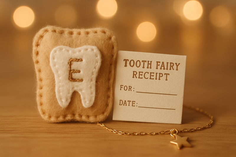 lose-up of tiny diy tooth pouch with ch